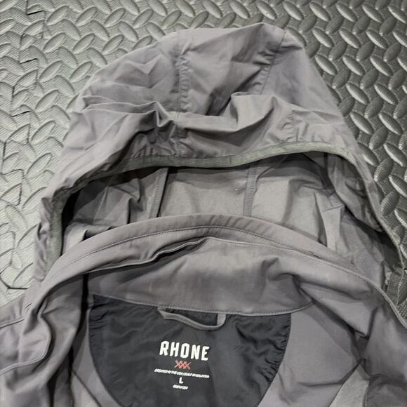 Rhone Tech Jacket Mens L Gray Full Zip Jacket Hidden Hood Rain Wind Retail $120 - Picture 4 of 10